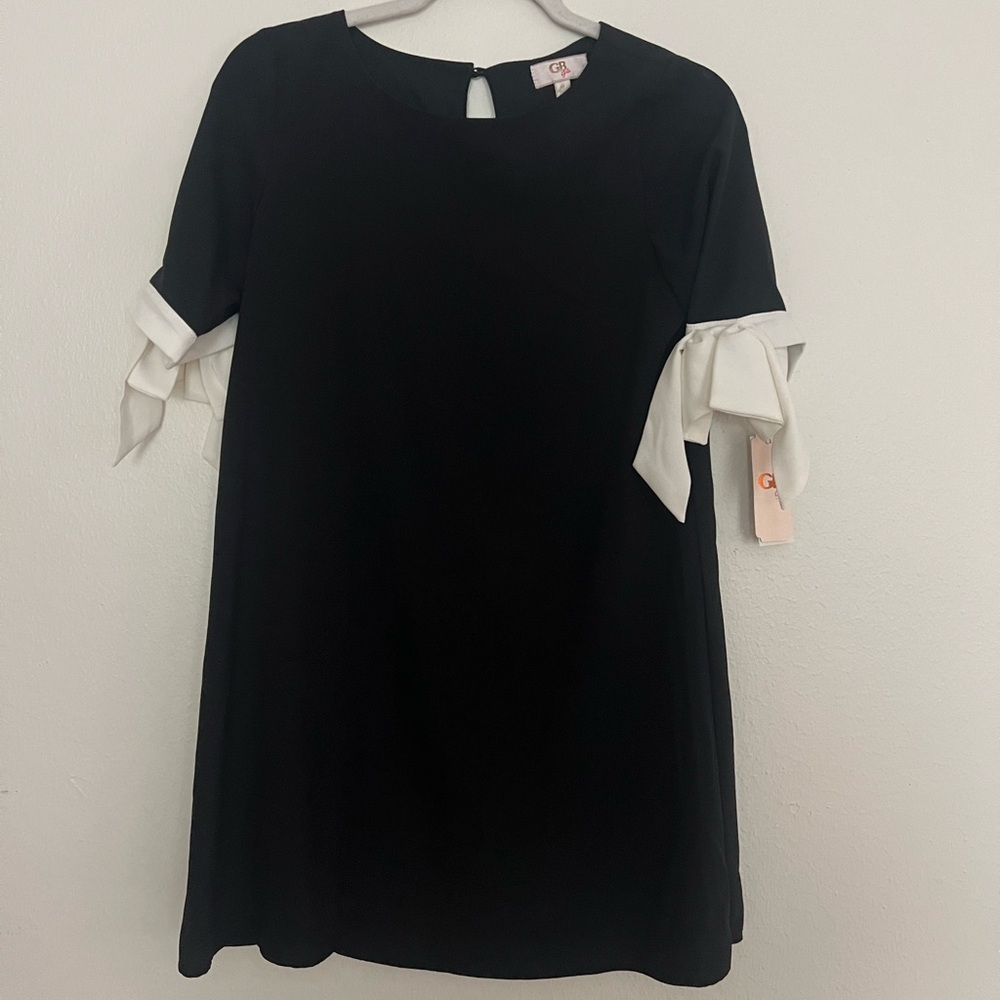 GB Girls Classic Black Dress with White Accents on sleeves